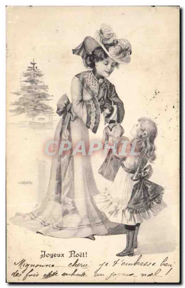 Femme et enfant devant un sapin de Noël — éditeur A.S. Série Joie de Noël - Vorderseite