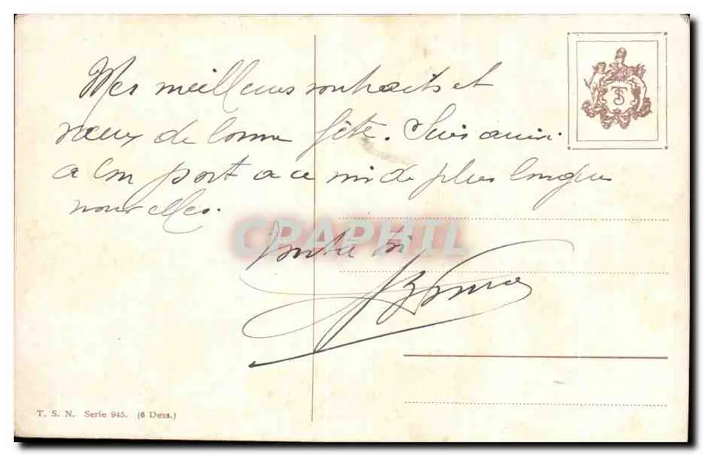 Mariner-Katze — mit Blumenstrauß und Anker — T.S.N. Serie 945 (6 Illustrationen) - Rückseite