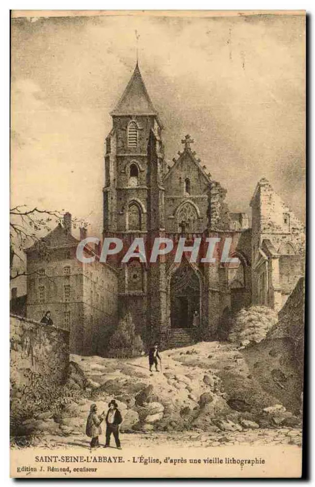 Saint-Seine-l'Abbaye - Die Kirche, nach einer alten Lithografie - Edition J. Rémond, Verlag - Vorderseite