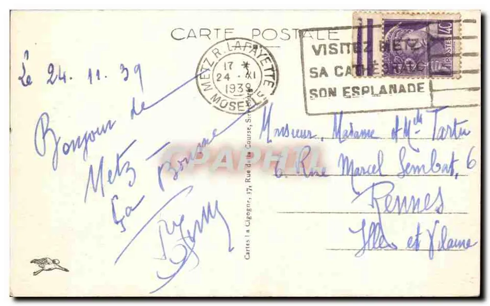 Metz — L'Hotel delle Poste e Telegrafi — Cartolina postale n°10101 - Verso