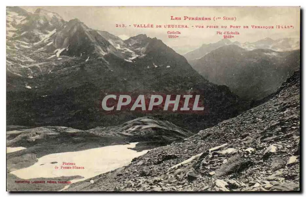 Tal der Eusera - Aufnahme vom Port de Vernaçque (2448m) — Die Pyrenäen (1. Serie) — Verlag: Phototypie Labeuche, Frankreich - Vorderseite