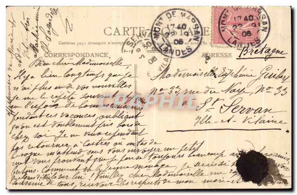 Mont-de-Marsan — Die monumentale Fontäne und das Hotel der Post — unbekannter Verleger, Nr. 10 - Rückseite