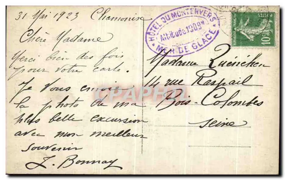 Chamonix — Mer de Glace e Hotel do Montenvers — J.D. 337 - Verso