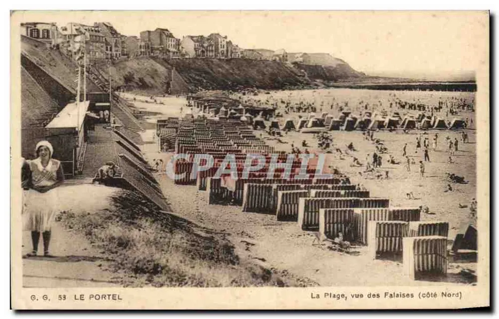 Le Portel — Die Strände, Aussicht von den Klippen (Nordseite) — G.G. 53 - Vorderseite