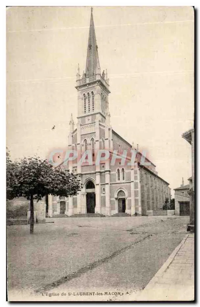 A Igreja de St-Laurent-lès-Mâcon — vista do edifício religioso — editor não identificado - Frente