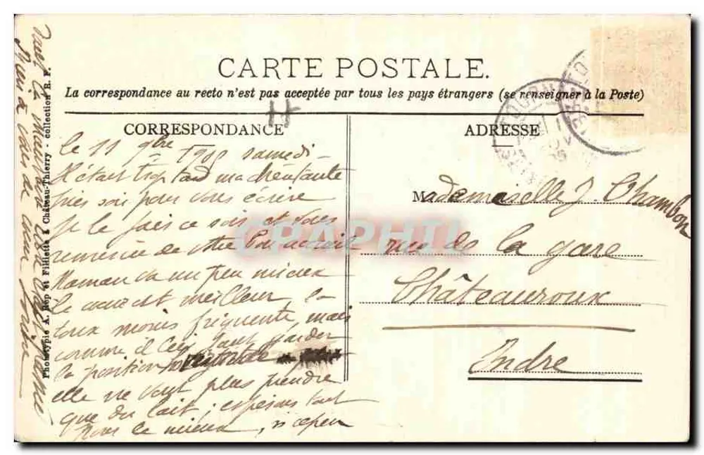 Ferrières - O Castelo — 1889 — Editor A. Bop & Filippa, Châteauroux - Verso