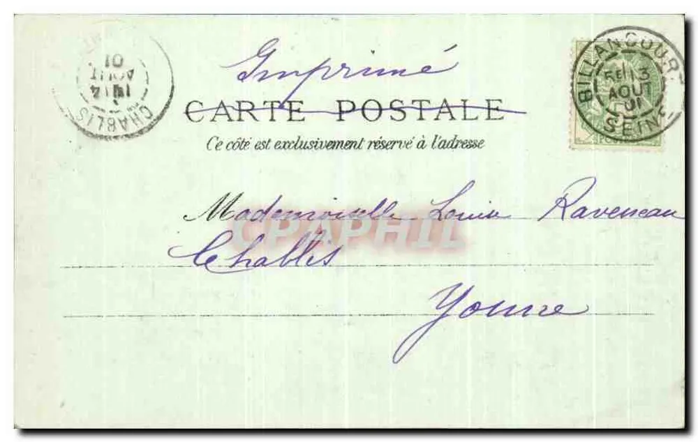 Paris - Place du Châtelet — Denkmal des Friedens und Straßenbahn Vincennes-Louvre — Bibliotypie E. Le Pobey, 73, Rue Claude Bernard, Paris - Rückseite