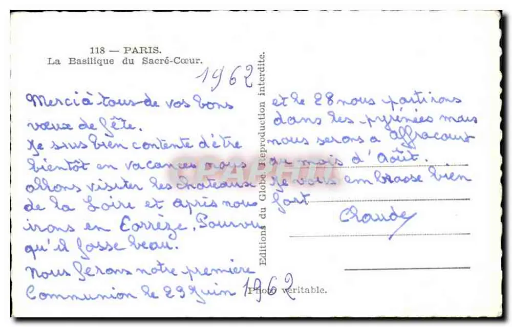 Paris — Basilika des Heiligen Herzens — Éditions du Globe, n° 118 - Rückseite