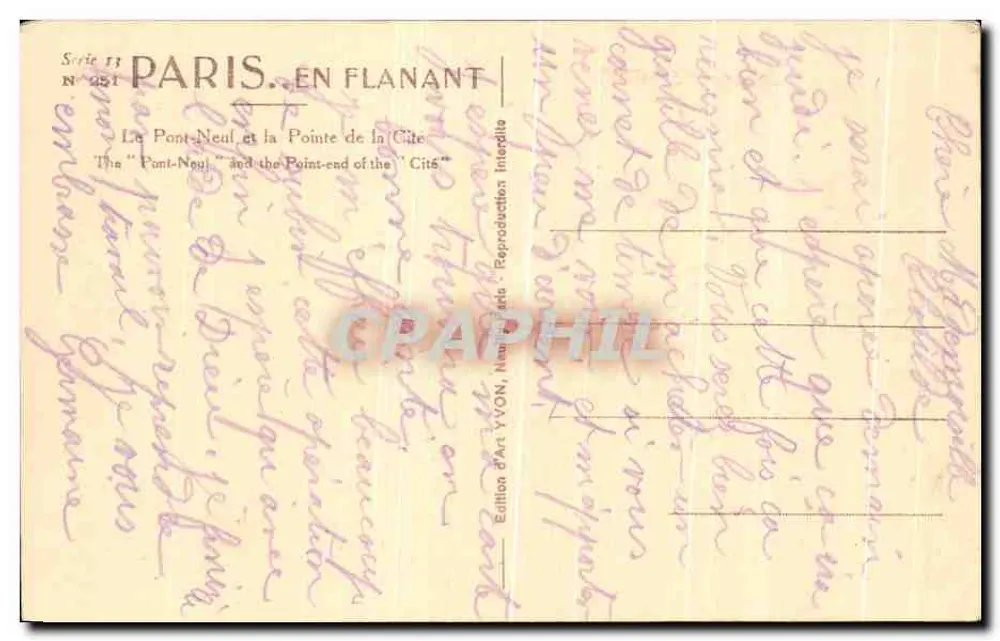 Paris. Spazieren — Der Pont-Neuf und die Pointe de la Cité — Édition d'Art YVON, Nr. 351 - Rückseite