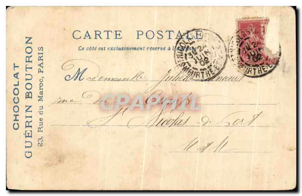 Alt-Paris — Szene der Rue des Remparts mit mittelalterlicher Architektur — Verlag CHOCOLAT GUÉRIN-BOUSTRON - Rückseite