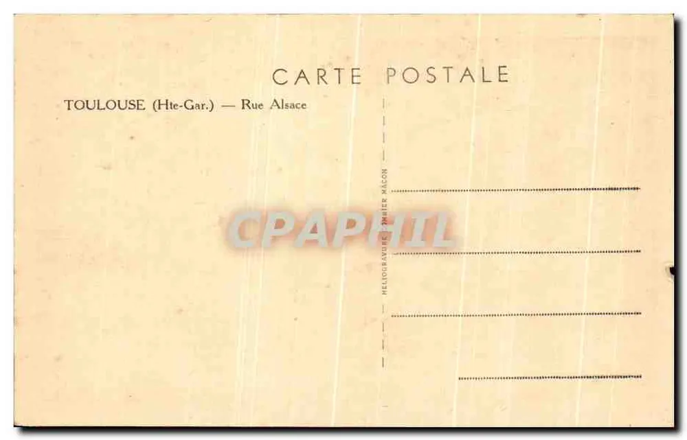 Vue de la rue Alsace à Toulouse — Rue Alsace — éditeur Helio Gravure Jambier Malcon - Rückseite
