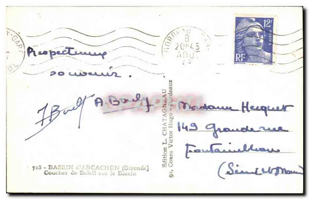 Sonnenuntergang über den Bassin d'Arcachon — Édition L. Chatagnau - Bordeaux, n°713 - Rückseite