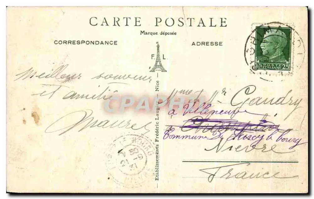 Grimaldi-Ventimiglia — Grenze Italien-Frankreich am Ponte S. Luigi — F.L. n°1284 - Rückseite