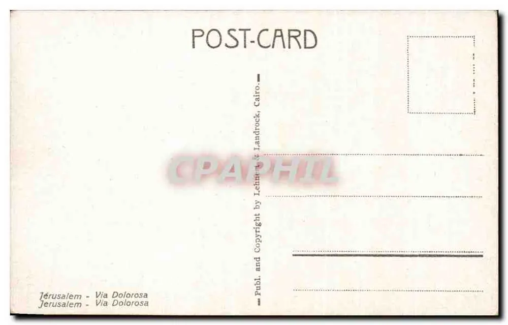 Jérusalem - Via Dolorosa — vista de rua com dois personagens — editada por Léchini & Landrock, n° 2119 - Verso