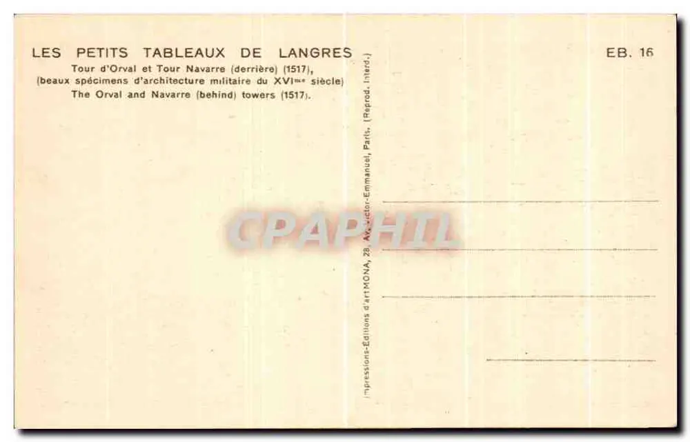 Tour d'Orval und Tour Navarre — (feine Beispiele militärischer Architektur des 16. Jahrhunderts) — Éditions MONA, EB. 16 - Rückseite