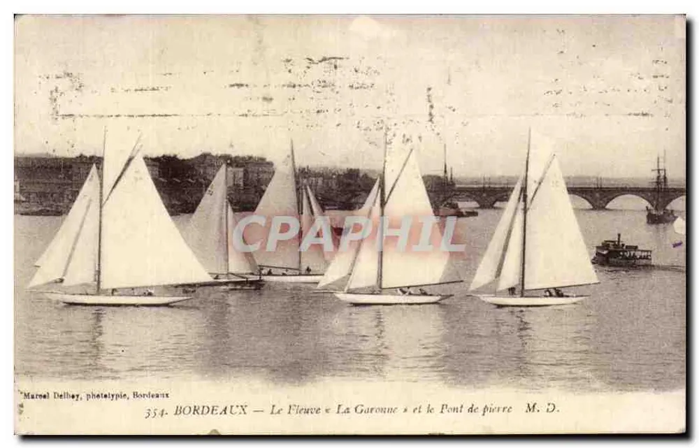 Bordeaux — Der Fluss « La Garonne » und die Steinerne Brücke — Marcel Delliey, phototypie, Bordeaux, n°354 - Vorderseite
