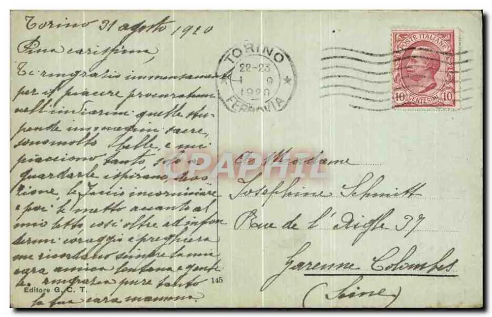 Torino — Cathédrale Saint-Jean avec son clocher — Éditeur G. C. T. n°145 - Verso