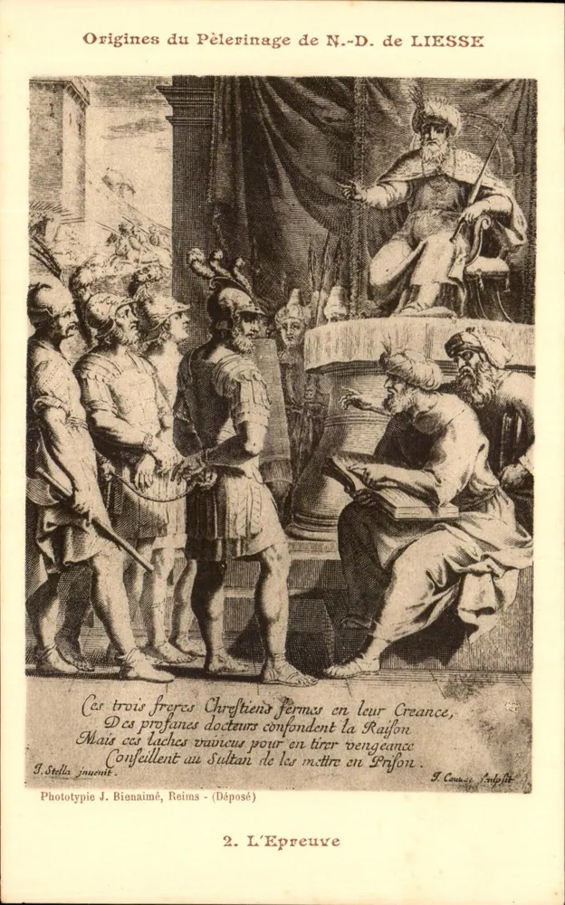 Ursprünge des Pilgerreises zu N.-D. de LIESSE — historische Szene — Phototypie J. Bionaimé, Reims (Deposited) — n°2 Die Probe - Vorderseite