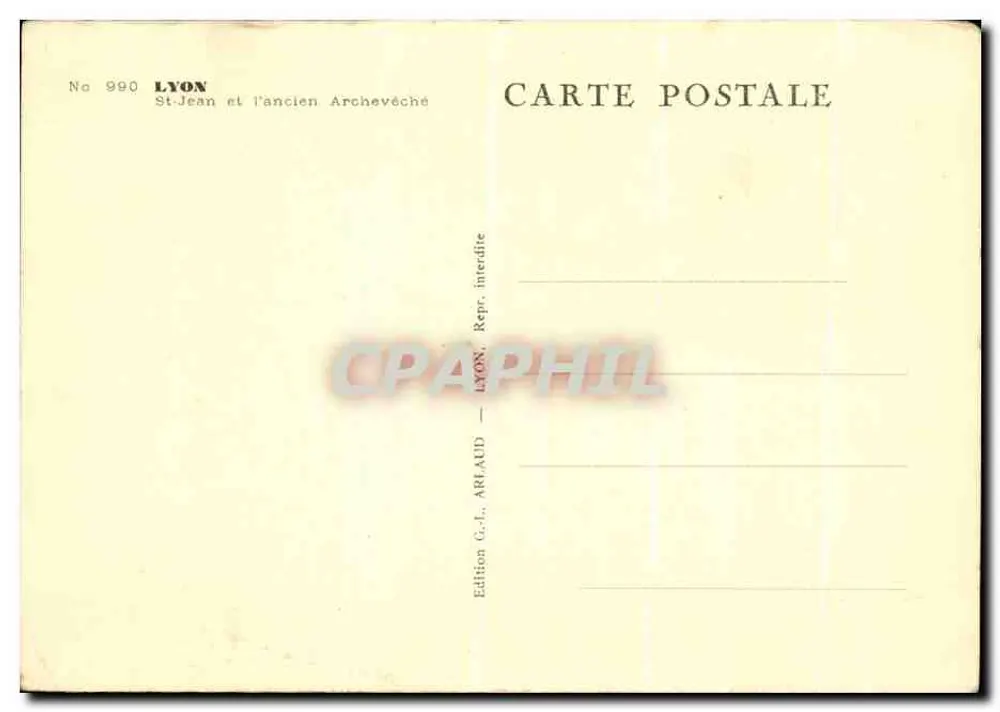 Lyon — Saint-Jean et l'ancien Archevêché — Édition G.-J.-Arlaud - Verso