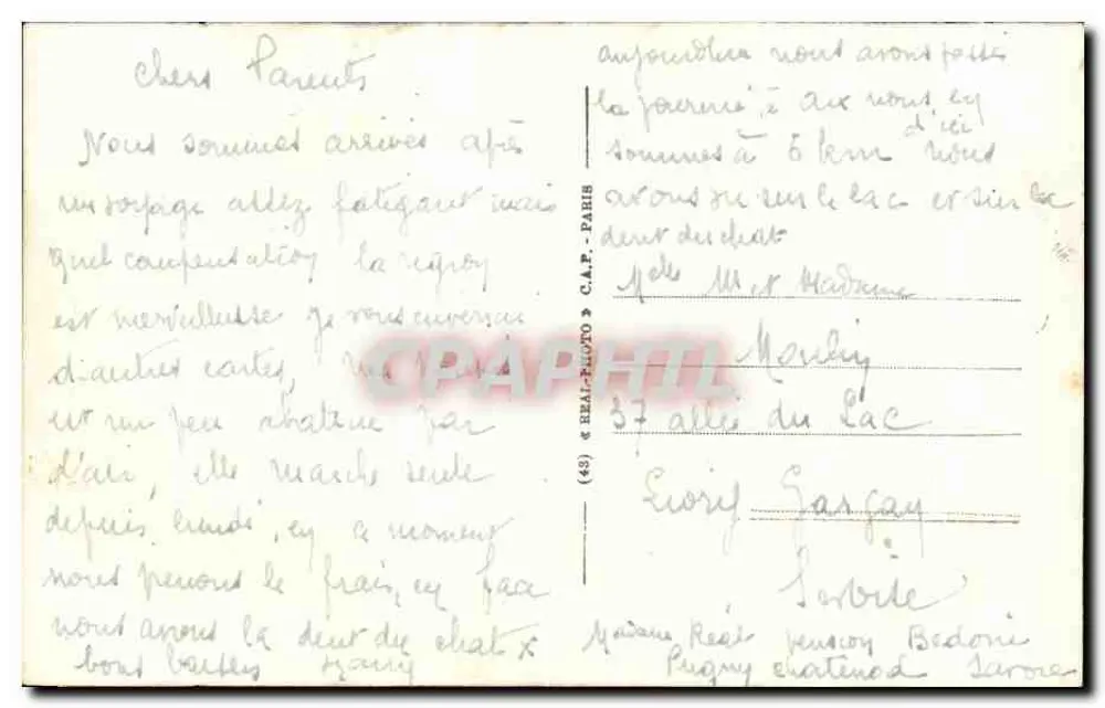 Aix-les-Bains — A Praia, Lago do Bourget e a Dente do Gato — Rétriaux, arq. D.P.L.6 - Verso
