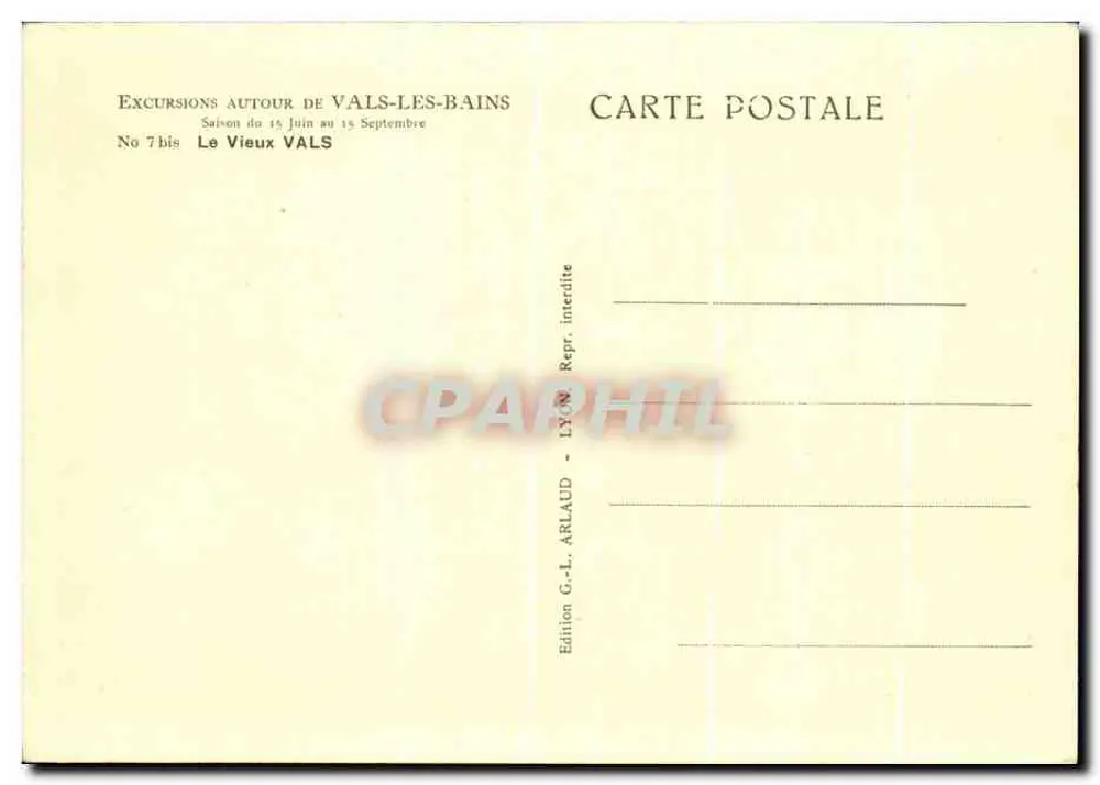 Old Vals — Blick auf das Dorf und den Fluss — Edition G.-L. Arlaud, Lyon - Rückseite