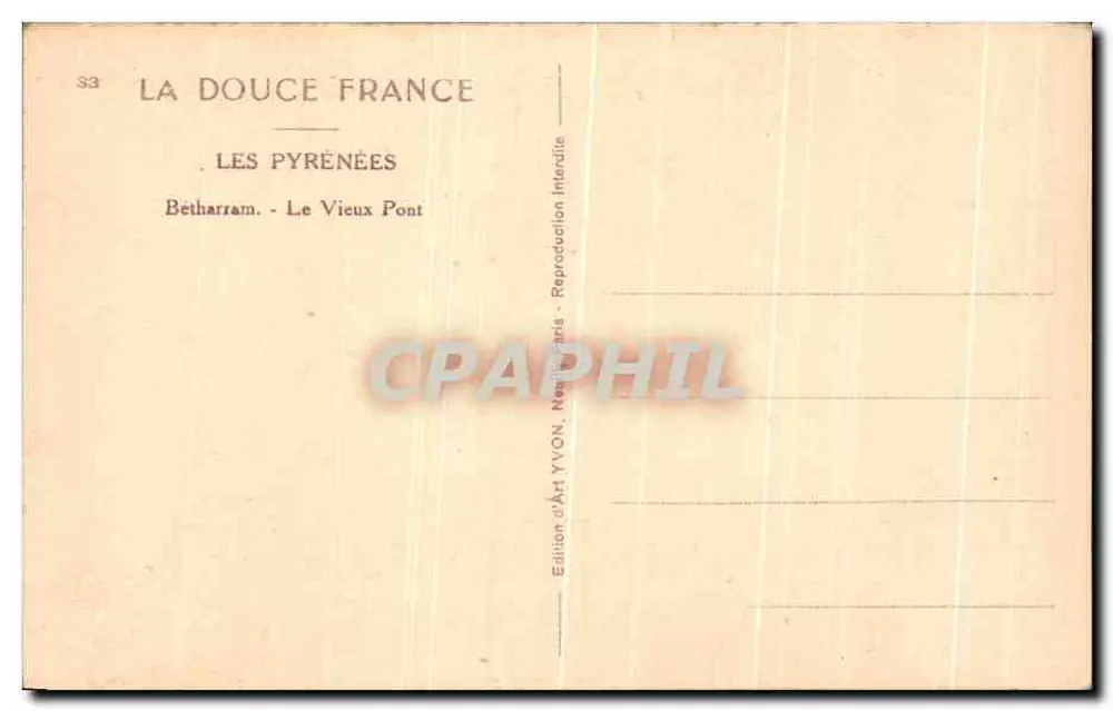 Betharram - O Velho Ponte — Os Pirineus — Edição d'Art YVON, Paris - Verso