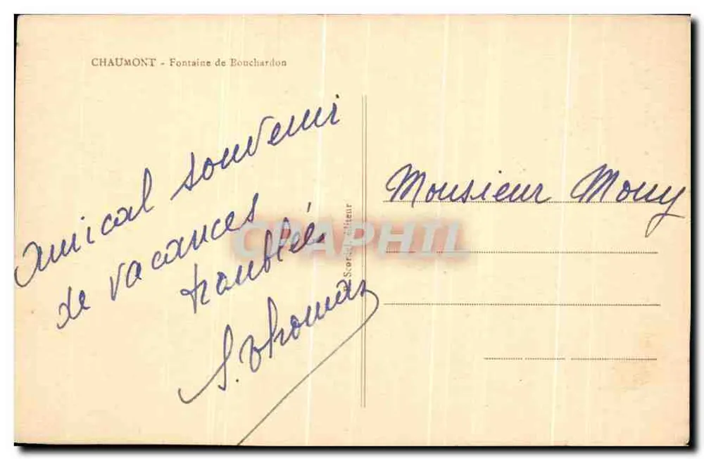 Chaumont - Fontaine de Bouchardon — S. Ohomay éditeur - Verso
