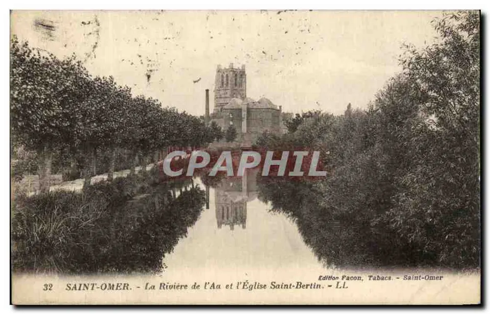 Saint-Omer — Der Fluss Aa und die Kirche Saint-Bertin — Edition Facon, Tabacs, Saint-Omer, Nr. 32 - Vorderseite