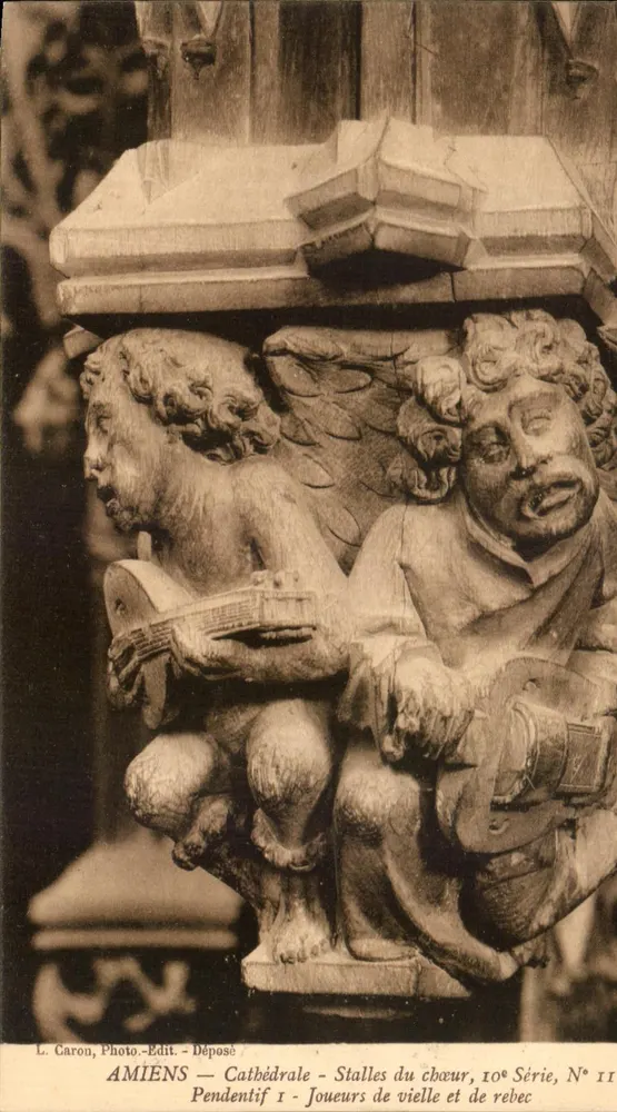 Amiens - Kathedrale - Chorbank, 10. Serie, Nr. 11 - Spieler der Vielle und Rebec - Vorderseite