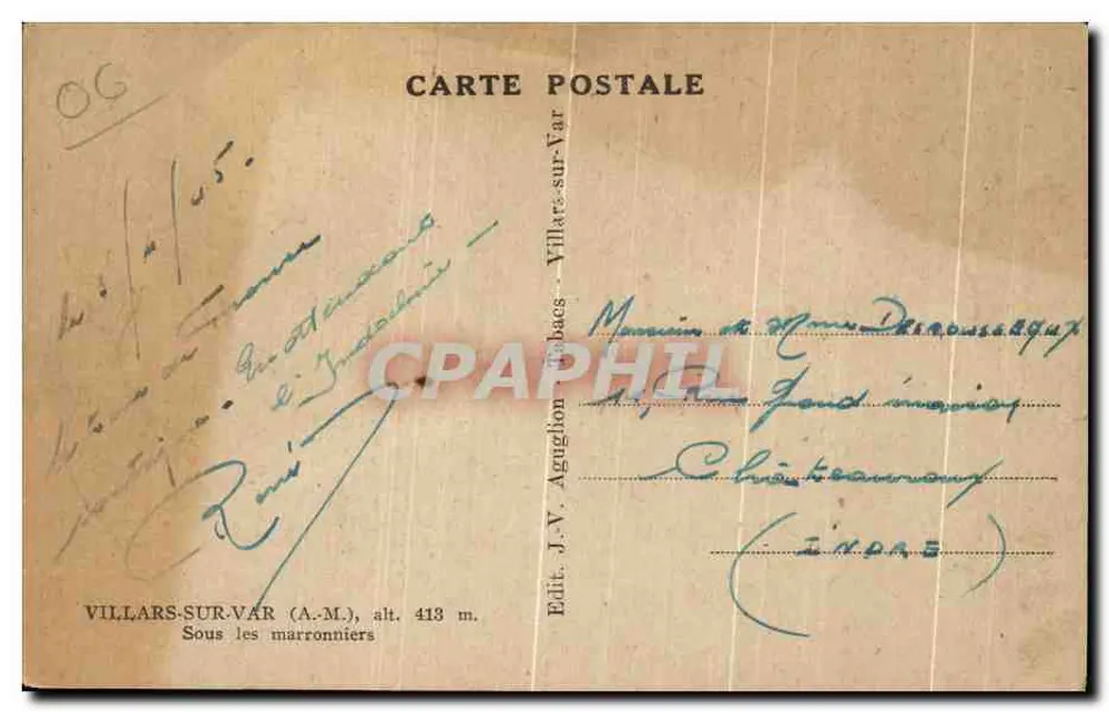 Villars-sur-Var — Unter den Kastanien — Edit. J.V. Aguglion (A.M.) - Rückseite