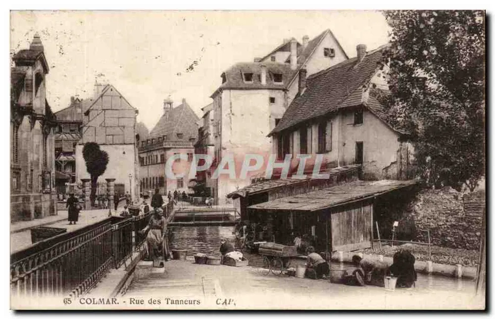 Colmar — Rue des Tanneurs — Blick auf die Straße mit Kanal und Gerber am Werk — Verlag CAP, Nr. 65 - Vorderseite