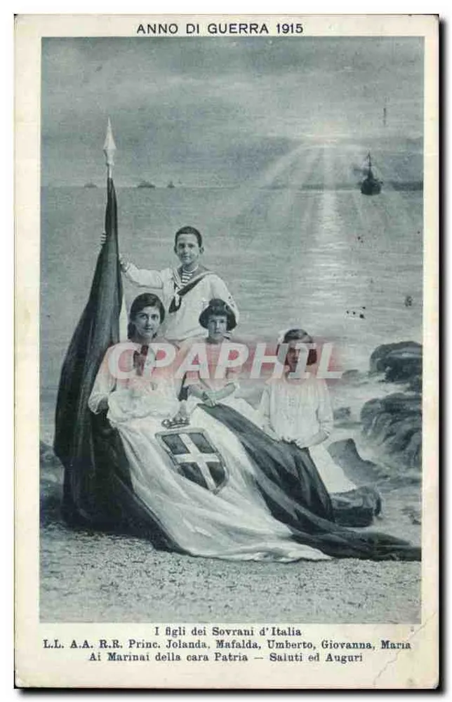 Les enfants des souverains d'Italie — Princesse Jolanda, Mafalda, Umberto, Giovanna, Maria — Anno di Guerra 1915, éditeur L.L. A.A. R.R. - Vorderseite
