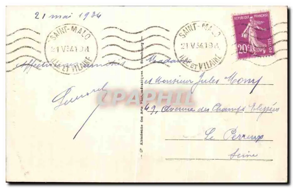 Dinard — Ansicht vom öffentlichen Garten — Serie 109 — Verlag A.P.A. - Rückseite