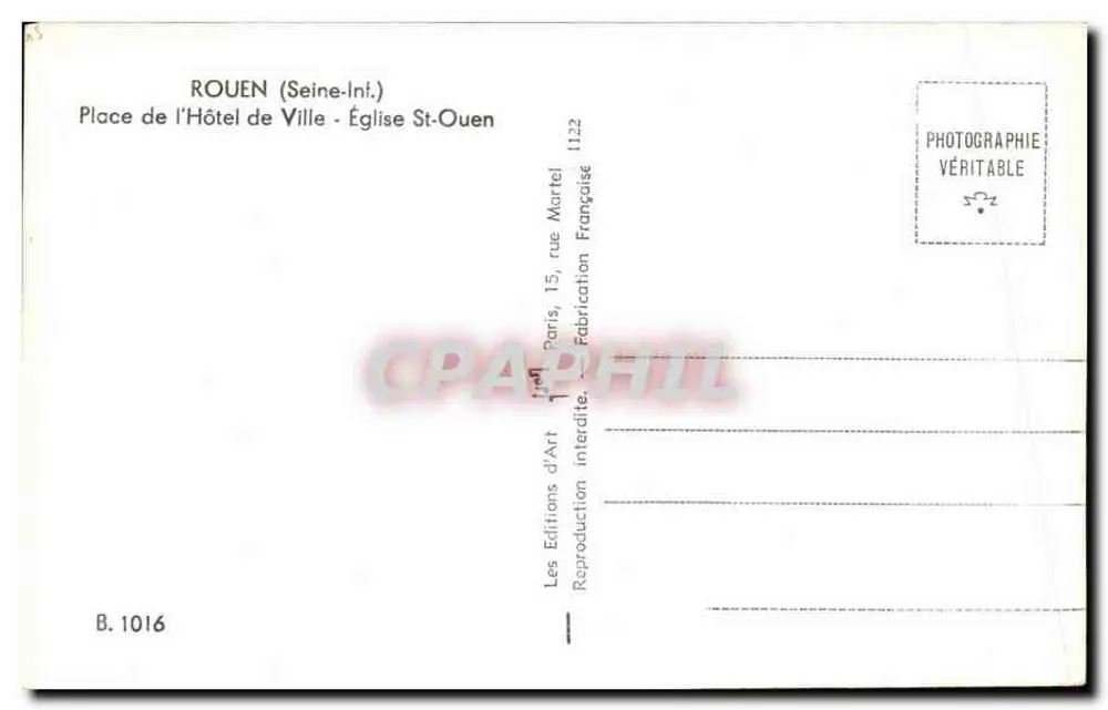 Rouen — Place de l'Hôtel de Ville et Église Saint-Ouen — Éditions d'Art, Paris - Rückseite