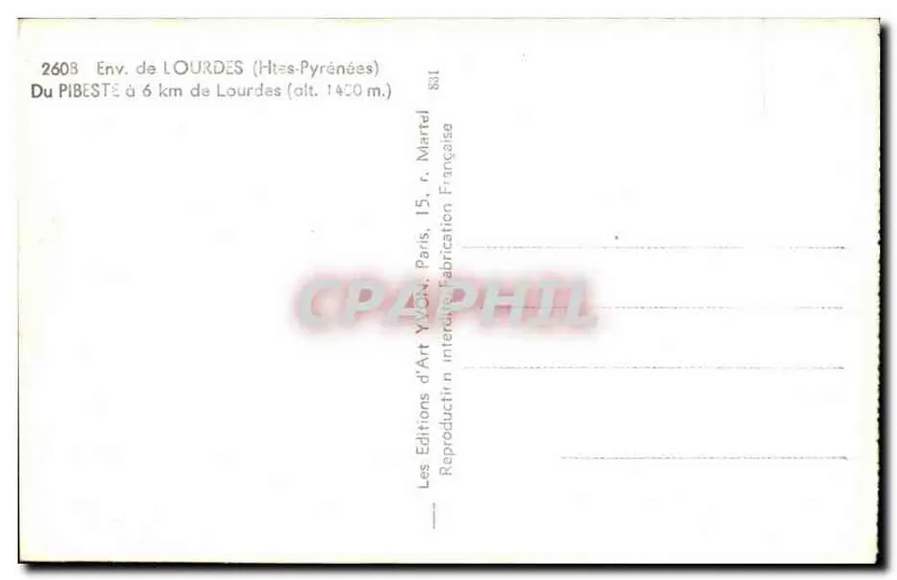 Arredores de Lourdes (Altos dos Pirineus) — Do Pibeste a 6 km de Lourdes (alt. 1400 m.) — Les Editions d'Art Yvon, Paris - Verso