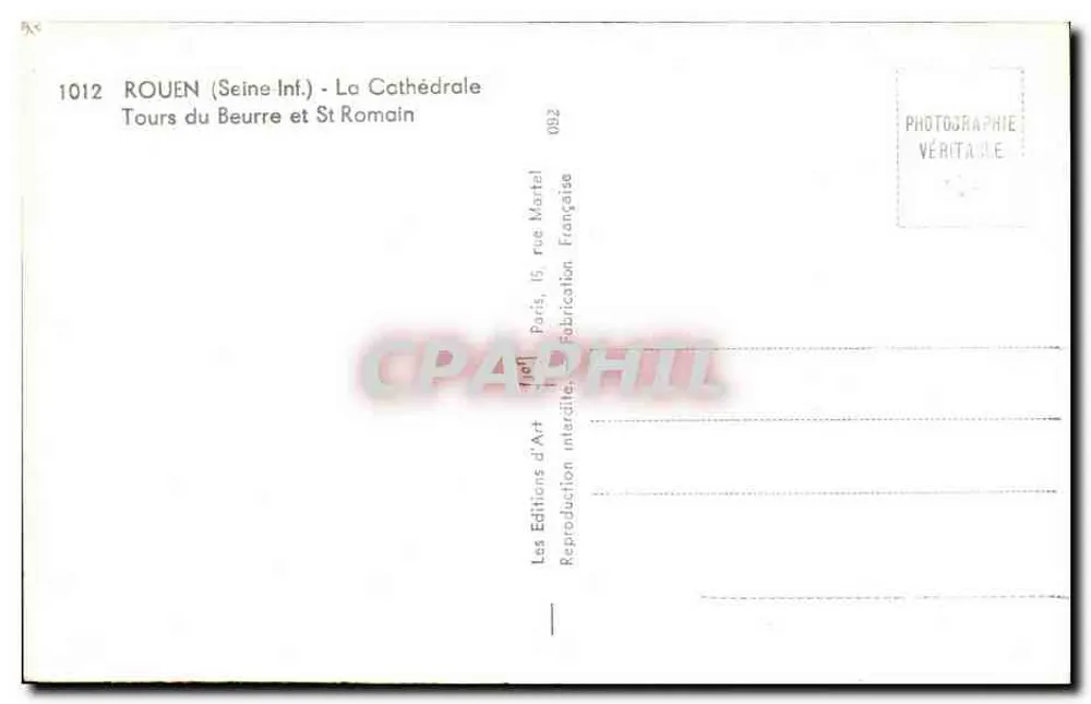 Rouen — Kathedrale — Butter-Turm und St. Romain-Türme — Editions d'Art, Paris - Rückseite