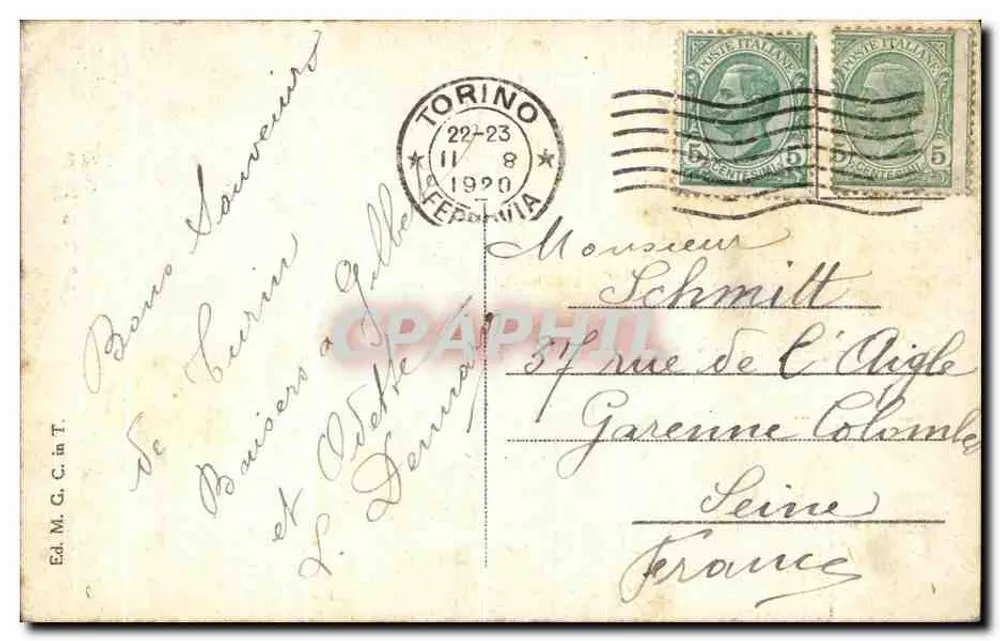 Torino - Monum. ao Príncipe Amedeo — editor Ed. M. G. C. in T. - Verso