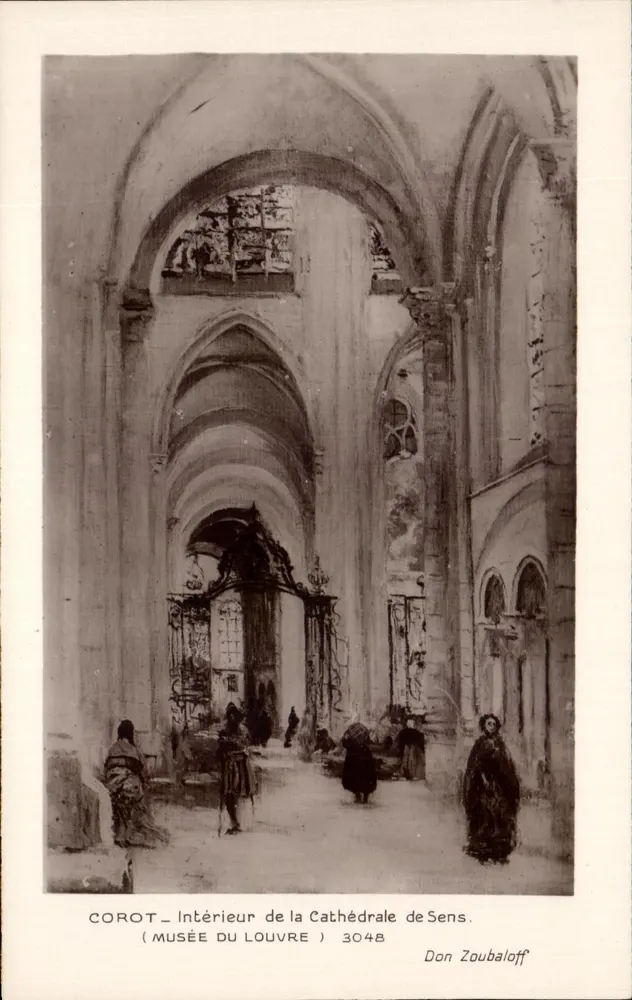 Innenansicht der Kathedrale von Sens — Gemälde von Corot — Musée du Louvre — Ausgabe Zoubaloff n°3048 - Vorderseite