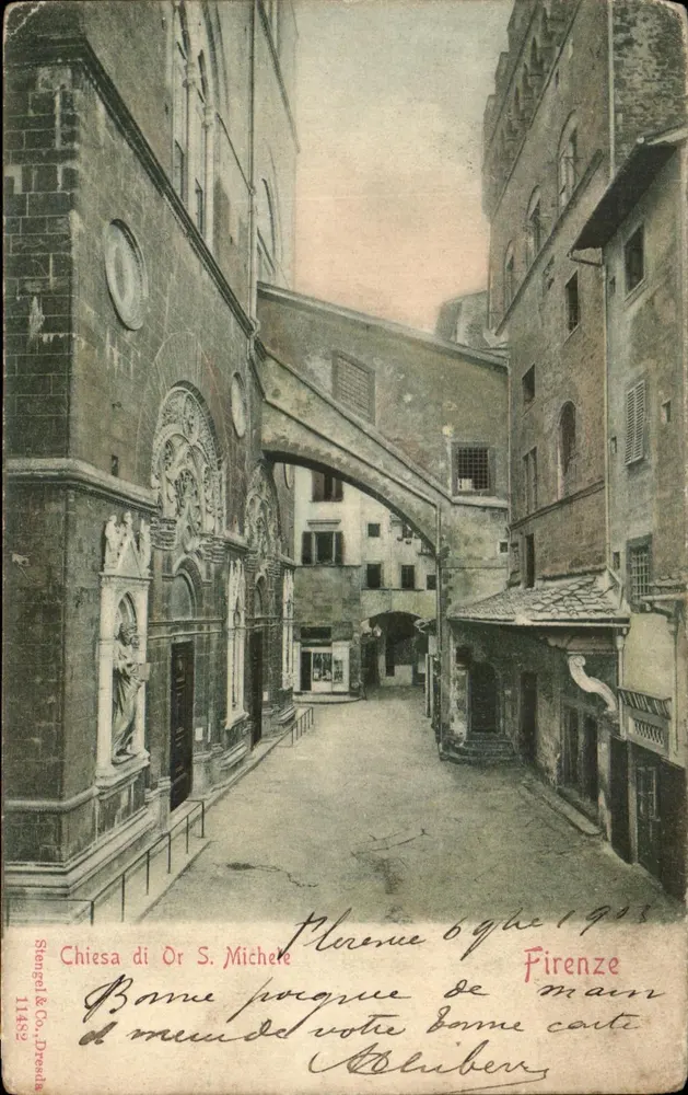 Chiesa di Or S. Michele — vue de la façade et du passage — Stongel & Co. Dresden n°11482 - Frente