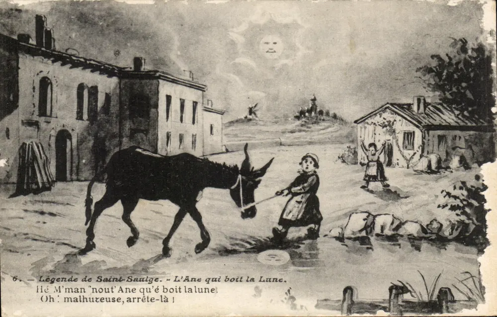 Légende de Saint-Saulge — L'âne qui boit la Lune — éditeur impr. sur la carte n°6 - Vorderseite