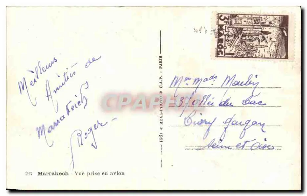 Marrakech — Uitzicht genomen vanuit een vliegtuig — uitgever C.A.P. n°217 - Achterkant