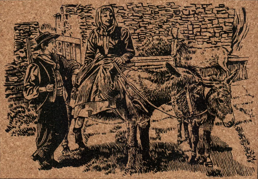 Frau auf einem Maultier — ländlicher Landschaft — Créations Olbidécor - Vorderseite