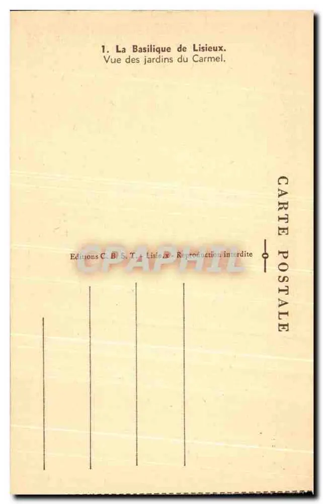 Basilika von Lisieux — Ansicht der Gärten des Carmel — Éditions C.B.S.T. Lisieux - Rückseite