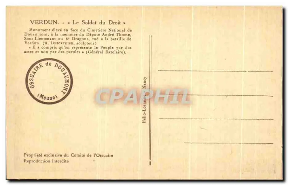 Verdun — « Der Soldat des Rechts » — Denkmal für André Thome — Ossuar von Douaumont - Rückseite