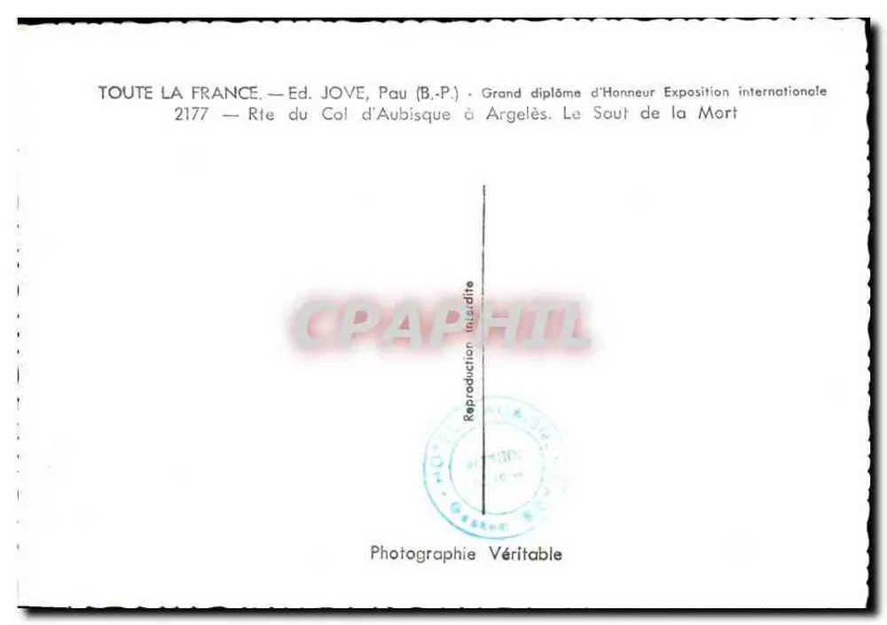 Col d'Aubisque — Vista panorâmica com carro e arco — Ed. JOVE, Pau (B.P.) - Verso
