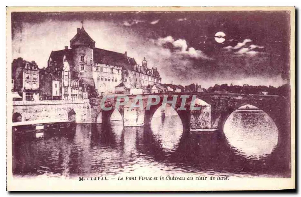 Laval — Der Viroux-Brücke und das Schloss im Mondlicht — G. Arioud, Verlag, Nonant - Vorderseite