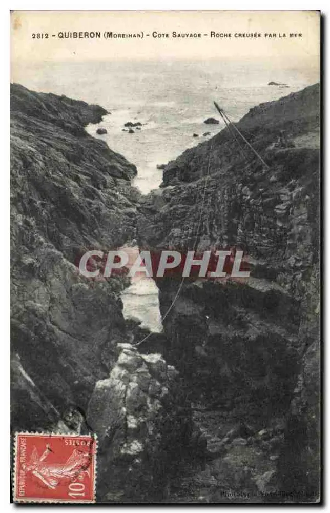 Quiberon (Morbihan) — Wilde Küste — Felsen, von der See geformt — Verlag: Phototypie de Quiberon, Nr. 2812 - Vorderseite