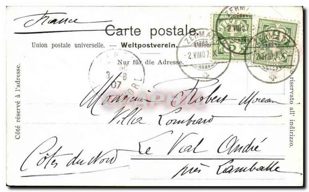 Hotel du Lac Noir, Mont-Rose, Lyskamm und Breithorn — alpine Ansicht mit Gletscher — unbekannter Verlag - Rückseite