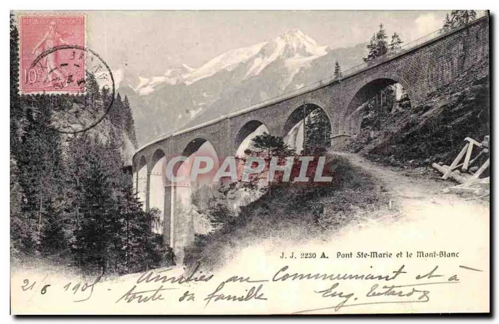 Ponte Ste-Marie e o Mont-Blanc — J. J. 2230 A — Julien frères, Genève - Frente