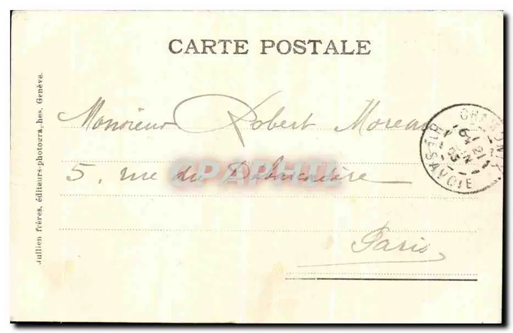 Ponte Ste-Marie e o Mont-Blanc — J. J. 2230 A — Julien frères, Genève - Verso